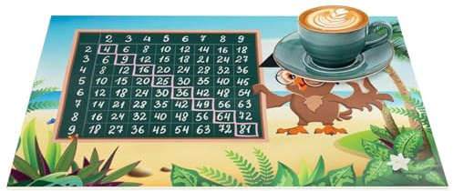 ANRO Platzset Einmaleins für Kinder 35x50 cm – 1 Stück, abwaschbar | Rechnen üben zwischen Tellern und Gläsern: rutschfeste Unterlage, hitzebeständiges PVC, feucht zu reinigen.