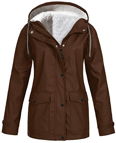 Manteau Coupe-Vent avec Poches Zippée Veste Femme de Pluie de Couleur Unie Manteau Femme Hiver Impermeable Coupe Vent Doublé Polaire Vêtement Imperméable Femme