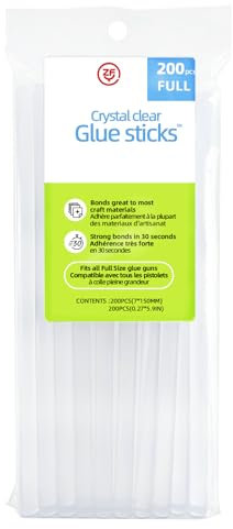 ZFYOUNG Crystal Clear Hot Glue Sticks - Full Size, 5.9 x 0.27, 200 Count - All-Purpose Glue for Crafting, Wood, Metal, Glass, Plastic, Fabric, Foam - Ideal for DIY, Scrapbooking & More