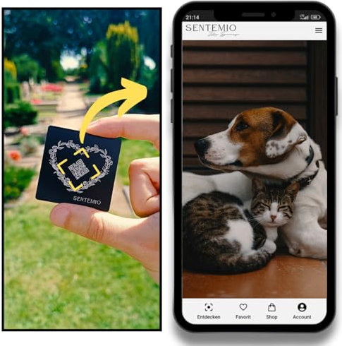 Sentemio QR-Code für Grabstein | Trauergeschenk Haustier | Andenken an verstorbenen Hund & Katze | Erinnerungsseite mit Fotos & Videos | Wetterfest (2 Stück)
