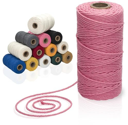 Makramee-Garn aus 100% Baumwolle, 3-4 mm Stärke, in tollen Farben (Pink, 3mm (100m))