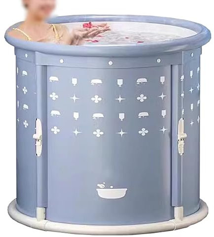 Faltbare Mobile Badewanne mit Thermoabdeckung, Erwachsene Tragbarer Badewanne, Duschabtrennung Badewanne mit 2 Abflüssen, 2 Stunden Warm Halten(70 * 70 * 65cm)