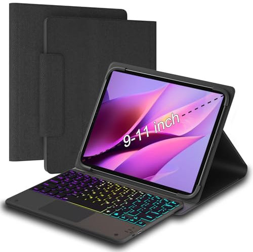 baaaq Universal Tablet Keyboard with touchpad case for 9,9.7,10.1,10.2,10.5,10.9,11 Tablets, Rainbow Wireless Backlight Keyboard fit 9-11 inch Android/iOS/Windows Tablet