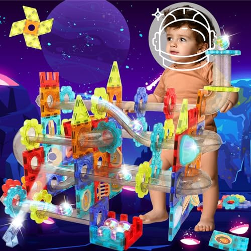 SVYHUOK Magnetische Bausteine für Kinder, Magnet Konstruktionsspielzeug 3D, 81 Teile Murmelbahn Lernspielzeug, Kreativität Montessori Magnetspiel Bauklötze Geschenk für Jungen und Mädchen