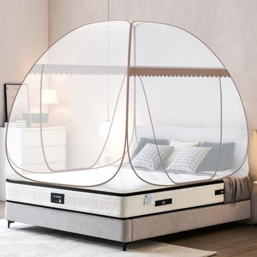 GLKEBY Pop-Up-Moskitonetz für Doppelbett, 150 x 200 x 150 cm, großes tragbares Zelt, Reise, Doppeltür, Reißverschluss, Bettnetz, einfache Installation, feines Netz, für Schlafzimmer, Outdoor, Camping,