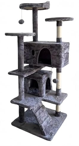 Requena 138cm Cat Tree with Scratching Posts, Multilevel Climbing House and Ladder, Stable Activity Centre for Indoor Cats (Dune Ash Grey, CT138G)
