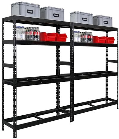 PROREGAL Mega Deal 2X Reifenregal Tiger HxBxT 180x120x40 cm bis zu 12 Reifen auf 2 Ebenen mit 2 Fachboden Schwarz Reifenständer