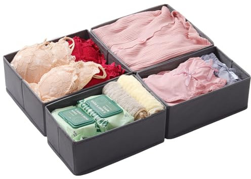 LAJIAKE 4er Set Schubladen Organizer für Kleidung, passend für PAX Kleiderschränke 50×58 cm, Schrank Organizer für Kinderkleidung, faltbar, stabil, Grau