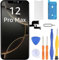 LL TRADER Screen Replacement for iPhone 12 Pro Max 6.7 LCD Retina FHD Display COF Touch Screen Digitiser with Repair Tool Kits, Waterproof Tape and Screen Protoctor (Truetone programable)