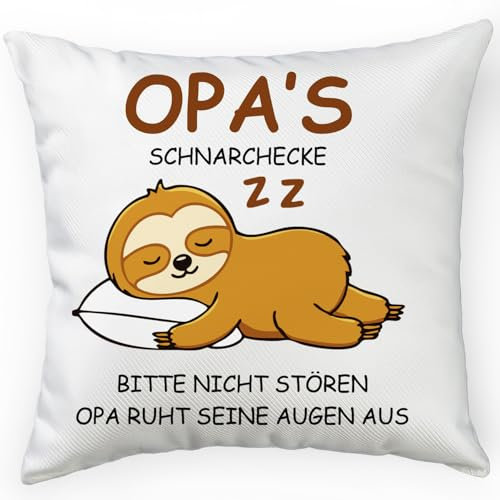 FLYWIND Geschenk für Opa Vatertagsgeschenk Geburtstag Lustige Kissenbezug Faultier Opas Schnarchecke 45 * 45cm Geschenk für Männer Dekokissen Zierkissenbezüge