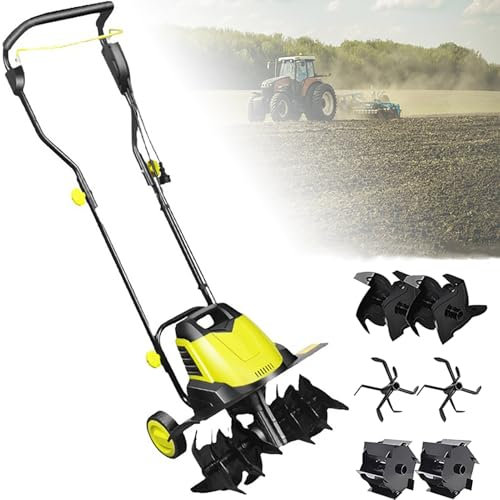 Electric Tiller 2400W Garden Soil Cultivator with 2 Wheels and 6 Blades, 22cm Tilling Depth & 45cm Plowing Width for Lawn and Agricultural Use