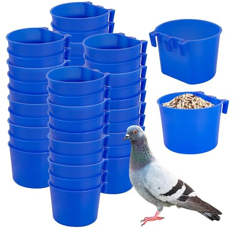40 Pcs Cage Cups Birds Feeders Bird Water Dispenser Hanging Quail Waterer Plastic Chicken Feeding Watering Dish for Small Coop Parrot Parakeet PET Poultry Pigeon Gamefowl Food Seed Bowl Supplies(Blue)