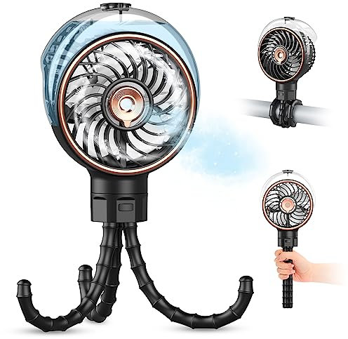 Ventilateur portable USB, ventilateur à brumisation 100 ml pour poussette, ventilateur USB à batterie 3000 mAh, ventilateur à clip à 3 vitesses pour poussette, siège auto, tente, voyage
