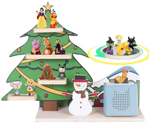 Todeco Tonie-Regal, Magnetisches Tischregal mit Drehteller, Weihnachtsbaum | Für 12–15 Tonies, Platz für Toniebox und Ladestation, mit abnehmbarer Magnetenteller, inklusive Installationskit