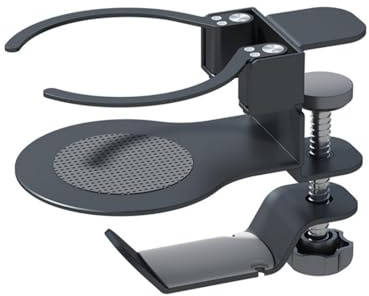 LLINthy Adjustable 2 in 1 Clamp On Cup Holder with 360°Rotating Headsets Hanger Hook for Office Gaming Desks 5kg Hook Load Adjustable Under Desk Headsets Holder