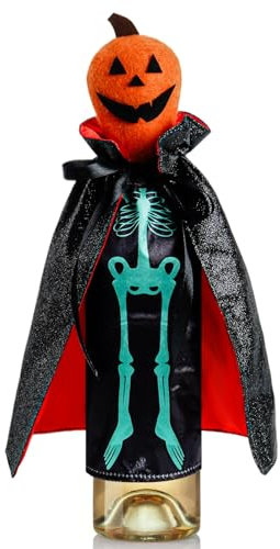 Halloween Wine Bottle Cover | 12-Inch Skull Pumpkin Champagne Bag Decorative Spooky Red Wine Sleeve Reusable Table Accent for Party Display Halloween Home Decor Accessory