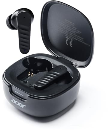 Acer Wireless Earbuds Bluetooth Headphones, Hi-Fi Stereo Sound, Long Battery Life, Noise Cancelling with Charging Case for Sports & Working, Stereo Sound Headphones for iPhone/Android/iPad