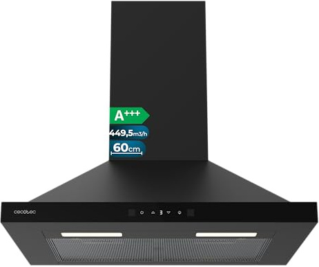 Cecotec Pyramiden-Dunstabzugshaube 60cm Bolero Flux PT 604400 Black A+++, 449,5 m³/h, Energieklasse A+++, Booster mit hoher Effizienz und innovativer Technologie für moderne Küchen