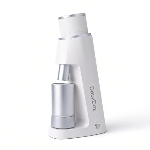 DouzDaz Single Dose Electric Coffee Grinder, White | 7-blade Stainless Steel Conical Burr, 0.01 mm Micro-adjustments for Various Brewing Methods, Fast Grinding, Low Retention