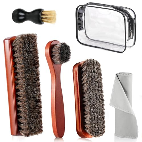Eulihent Set de 6 Brosses pour Daim et Cuir, Kit de Cirage, Brosses de Nettoyage pour Chaussures, Inclut un Chiffon de Nettoyage et un Sac de Rangement, Adapté au Cuir et au Daim