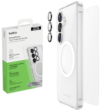 Belkin ScreenForce Titan 3 in 1 Handyhülle für Samsung Galaxy S26, Kratzfeste Schutzfolie und Anti-Reflex Kameraschutz, Folie und Stoßfeste Hülle mit Aufprallschutz bei Aufprall aus 4 m Höhe