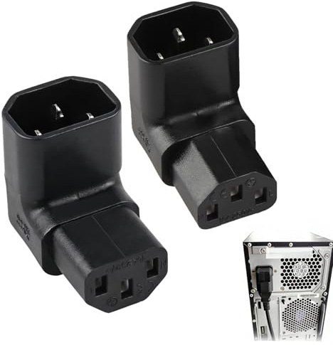 Right Angle Kettle Lead C13 to C14 2pcs, 90 Degree IEC Cable | IEC Plug C14 to C13 Socket, 250V 10A, Right Angle IEC Cable for PDU Computer HDTV Desktop PC Server Monitor