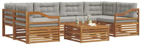 vidaXL Outdoor-Sofagarnitur mit Kissen 7 pcs Natürlich und Hellgrau, Gartenmöbel, modernes Outdoor-Sofa, strapazierfähiges Set, Terrassen-Lounge und Sitzgruppe