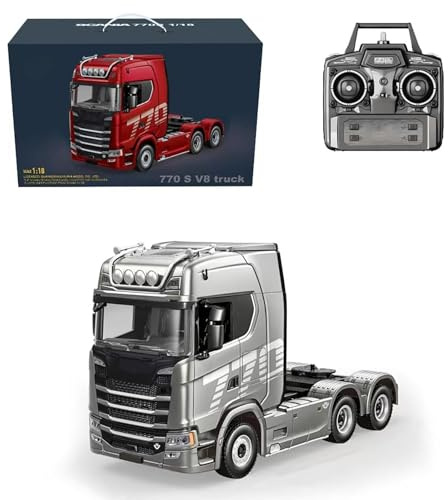 Genérico Remolque Semirremolque 770S 1/18 RC, Camión Tractor Pesado 6x4 con Tracción Trasera, Efectos de Sonido y Luz, para Adultos,Gris