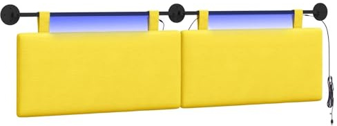 vidaXL Hängendes Kopfteil Mit LED Licht Helles Gelb Cordstoff, Moderner rechteckiger Wand-Kopfteil, weich gepolstert, verstellbare Rückenlehne, platzsparender Bett-Zubehör