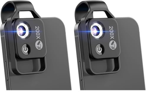 Evil eye 200 x Telefonmikroskop Mini-Mikroskop mit CPL 2 Helligkeitsmodi Keine App erforderlich für Microworld (Packung mit 2)