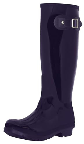 Womens Tall Muck Buckle Dog Walking Snow Rain Waterproof Wellington Boot - Dark Purple Gloss - UK4/EU37 - BL0302
