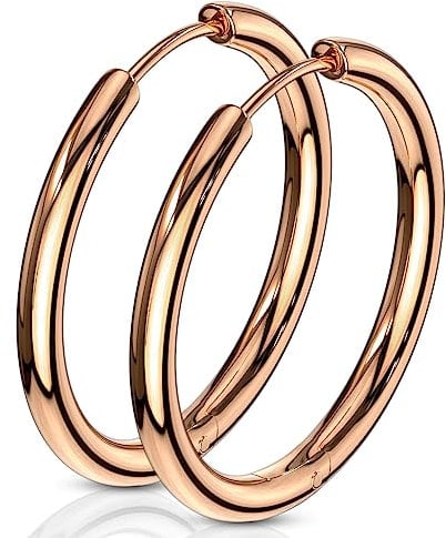 viva-adorno 1 Paar Klappcreolen Hoop Ohrringe Edelstahl Creolen ER96, Rosegold 25mm