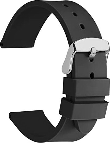 WOCCI 20mm Léger Bracelet de Montre en Silicone pour Homme et Femme, Boucle Argentée (Noir)