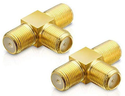 conecto Sat-T-Stück 1-mal F-Buchse auf 2-mal F-Buchse, T-Verteiler für Sat-Verkabelungen vergoldet (2 Stück)