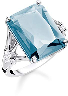 Thomas Sabo Damen-Ring Stein Blau groß mit Stern 925 Sterlingsilber TR2261-644-31-48