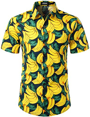 JOGAL Herren Funky Fruit Shirts Kurzarm Hawaiihemd Large Grün Gelb