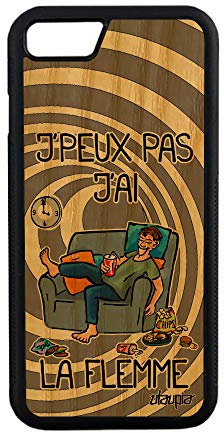 Coque Bois pour Apple iPhone 8 Silicone j'peux Pas J'Ai la flemme feignant Telephone Pas Cher Humour Gris Drole Portable Texte Je de