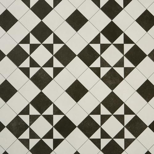 Tile Effect Vinyl Flooring Roll Black & White Victorian Felt Back Lino Flooring for Kitchens, Bathrooms and Hallways 2m 3m Width 2m To 7m Length (Brunel, Sample)