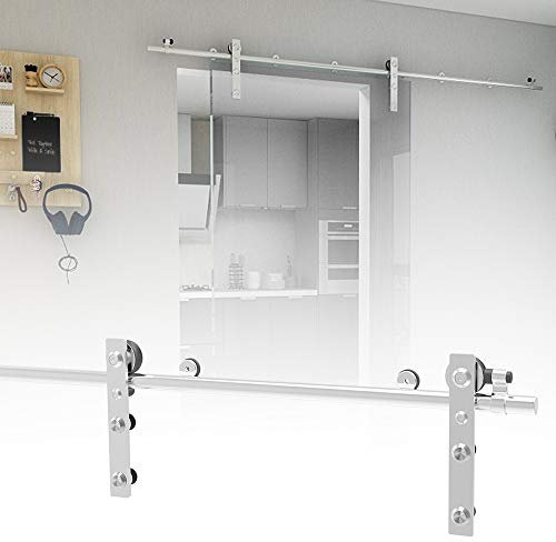 Kit Porta Scorrevole da 6FT / 180 cm con Binario Scorrevole, Acciaio inossidabile Armadi Scorrevoli Kit, per Porta Scorrevole a Vetro Singolo