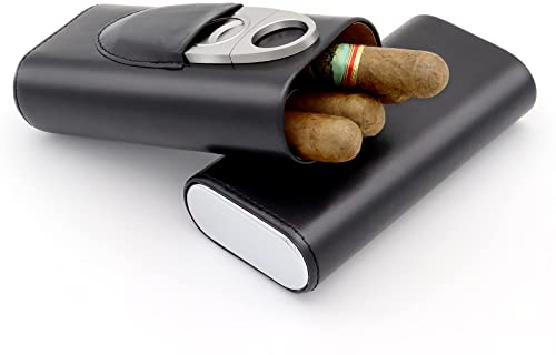 Bilinli Humidor Humidor tragbar Zigarrenetui Leder Zigarrenetui gefüttert Zedernholz mit Schnitt (schwarz)