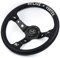 13inch Vertex Weiß Stickerei Schwarz-echtes Leder Drift Sport Lenkräder mit blauen Nähten Holzlenkrad (Color : Black)