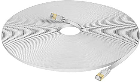 SOEYBAE Cable Ethernet Cat7 de 1M, Plano LAN Patch Cable, 10Gbps, para Switch, Rúter, Conector RJ45 para Router, Módem, TV (Blanco)