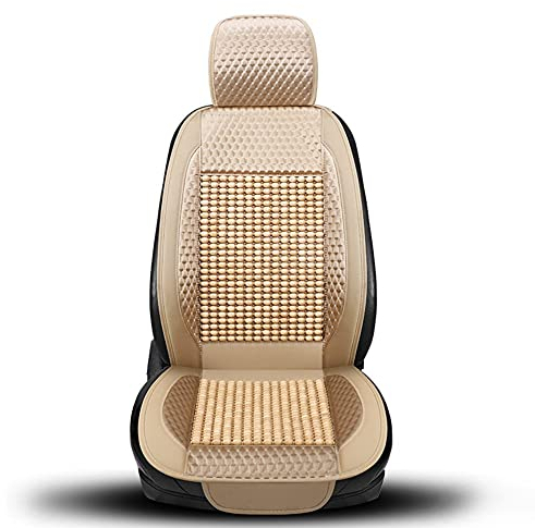 Blueshyhall Sitzbezug Massage, Atmungsaktive Autositzbezüge Sommer, Holzperlen Sitzauflage Vordersitze, Universalle Massagekissen für Auto, Büro (Beige)
