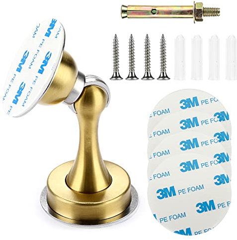 Sumnacon Stabiler magnetischer Türstopper - Edelstahl Türstopper mit Magnet für Wand Boden, Stabiler magnetischer Türstopperhalter mit Klebeband & Schrauben für Home Office, Gold