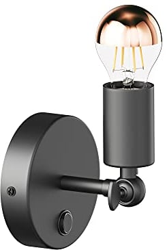 ledscom.de Vintage Wand-Leuchte FETRO Schalter, schwarz, schwenkbar + LED Lampe, 839lm, warmweiß
