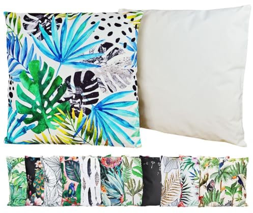 JACK Outdoor Motiv Kissen 45x45cm Lounge Dekokissen inkl. Füllung Wasserabweisend Sitzkissen Garten Stuhl, Farbe:Dschungelblätter