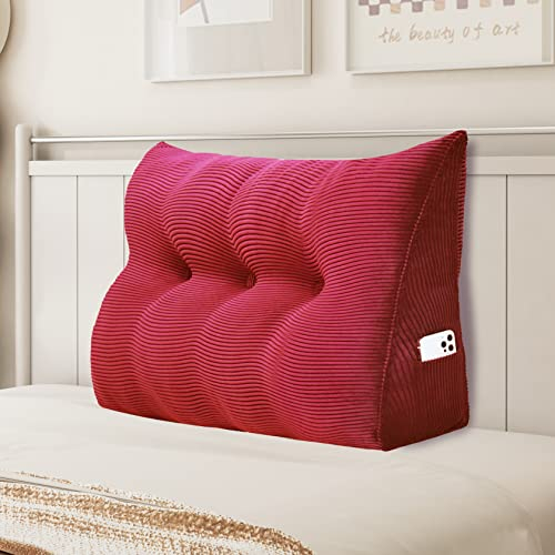 Johnear Keilkissen Lesekissen für Bett und Sofa Lehnenkissen, Rückenkissen Kopfteil Bett Rückenlehne Großes Dreieckiges Lendenkissen （Rot, 100cm）