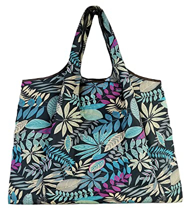 Lin’s Liliana große Faltbare Tasche 50x66cm, wiederverwendbare Einkauftasche leichte Handtasche schnelltrocknend reißfest für Einkauf Reise Ausflug (Blätter)