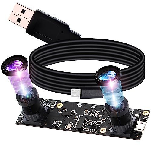 G Doppelobjektiv USB Kameramodul 1080p 30fps Webcam Board Modul,2MP Dual Objektiv USB mit Kamera,2Megapixel FHD 1/3 AR0330 Webkamera 100Grad Web Cam Windows Android Mac Linux Raspberry Pi Web Kamera