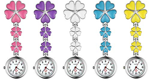 Avaner Damen Schwesteruhr Pflegeruhr mit Clip Krankenschwesteruhr Analog Quarzwerk FOB-Uhr Blütenblatt-Herzform für Krankenschwester Arzt Doktor